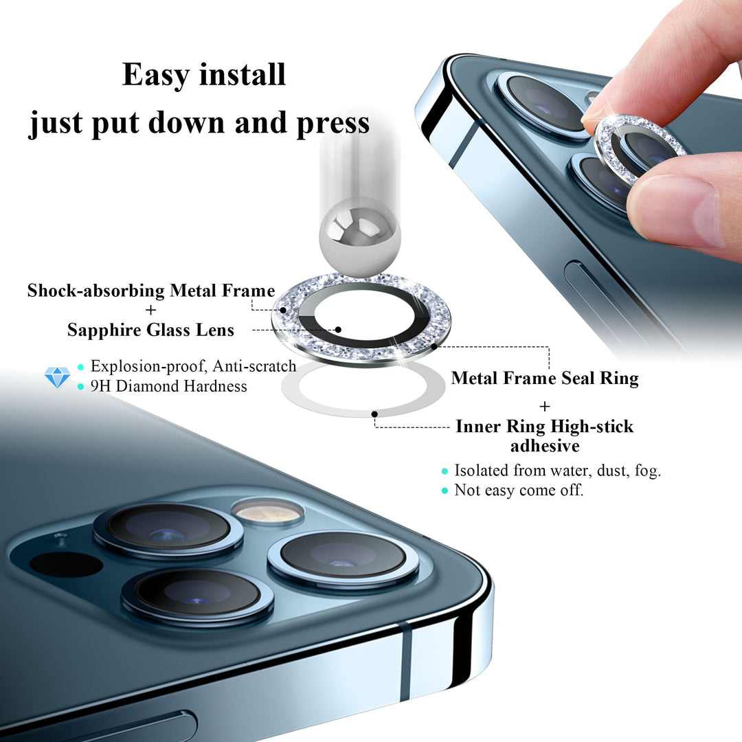 3-Pack for Camera Lens Protector, for iPhone 13 Pro Max/ 13 Pro/ 13 / 12 Pro Max / 12Pro / 12  Glitter diamonds Tempered Glass
