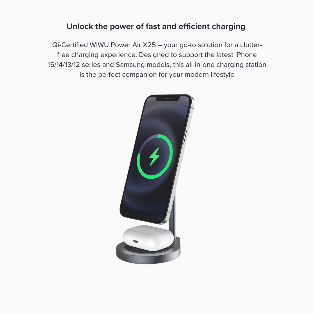 WiWU Power Air X25: Qi-Certified 2-in-1 Magnetic Wireless Charger for iPhones & Samsung