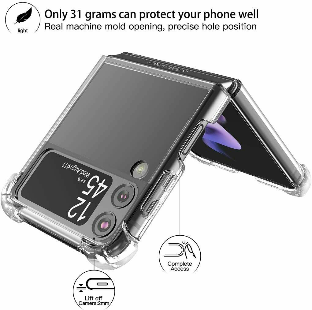 Samsung Galaxy Z Flip 3/4 5G Anti-Shock, Anti Yellow Transparent Case - ICASE.PK