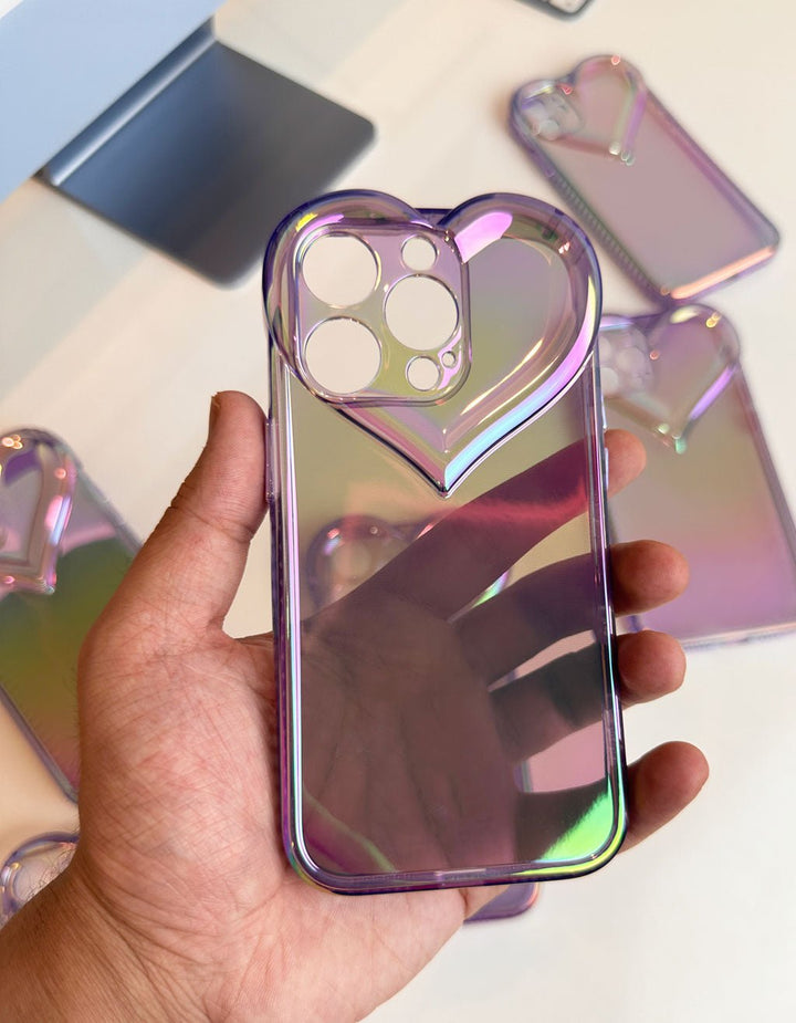 High-Quality Holographic Heart Phone Case for iPhone 14, 13, 12, 11, X Series - ICASE.PK