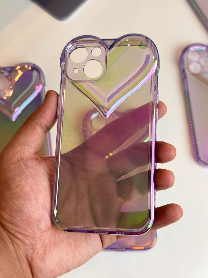High-Quality Holographic Heart Phone Case for iPhone 14, 13, 12, 11, X Series - ICASE.PK