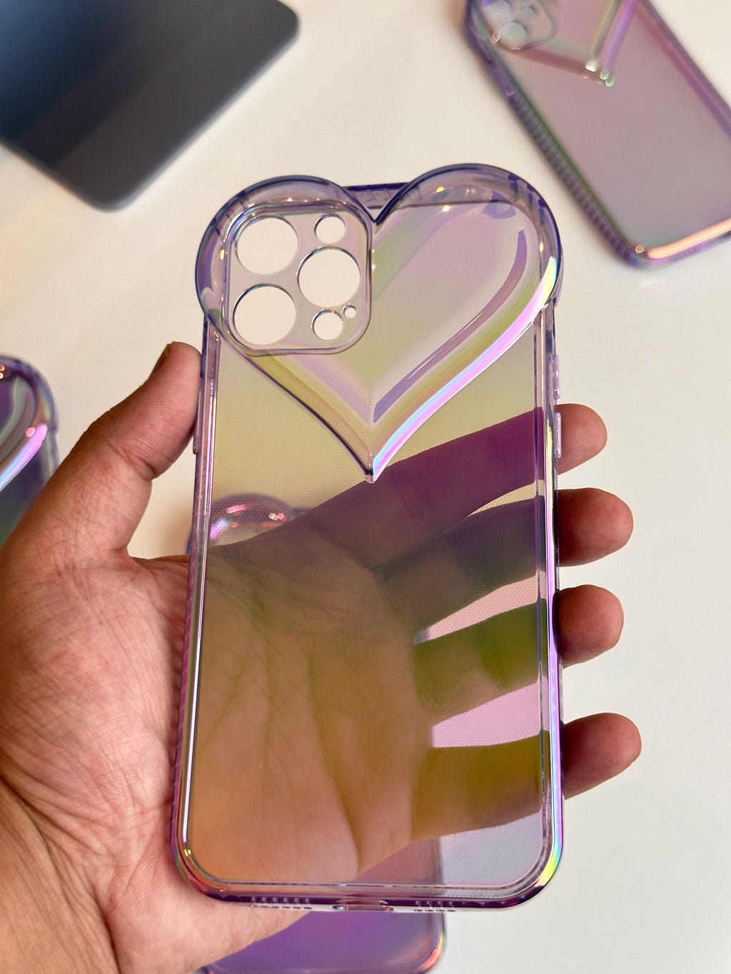 High-Quality Holographic Heart Phone Case for iPhone 14, 13, 12