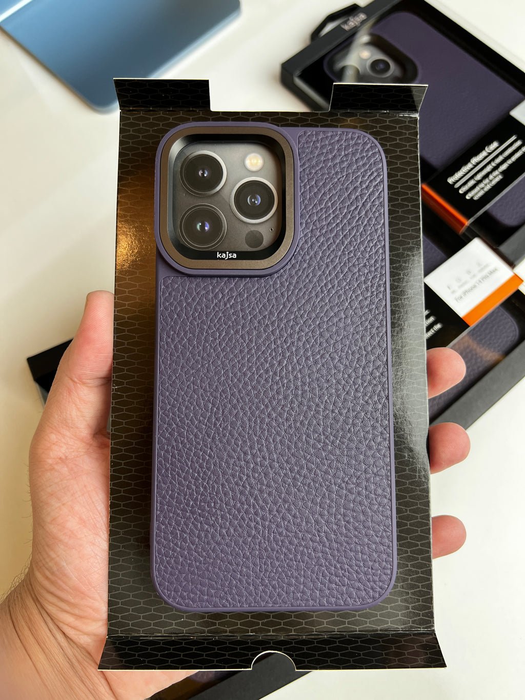 Kajsa original Genuine Leather Pearl Pattern Deep Purple 14ProMax - ICASE.PK